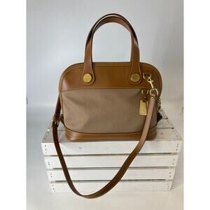 DOONEY & BOURKE VINTAGE LARGE CANVAS, LEATHER CROSSBODY BAG
